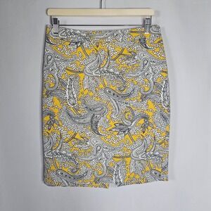 J.Crew Yellow Paisley Print Pencil Skirt Women's Size 4 Career Business